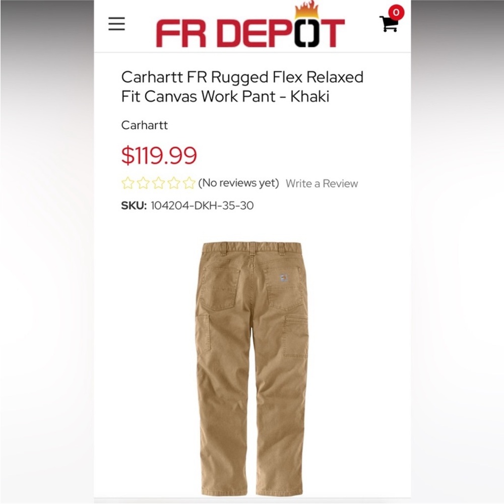 Carhartt FR rugged fit Relaxed Fit canvas Work pant- khaki BN2517-FRM 32x32